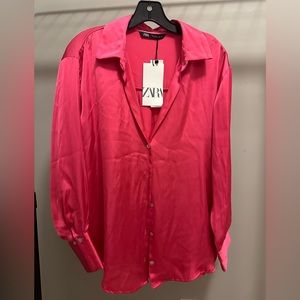 Zara Hot Pink Silk Blouse